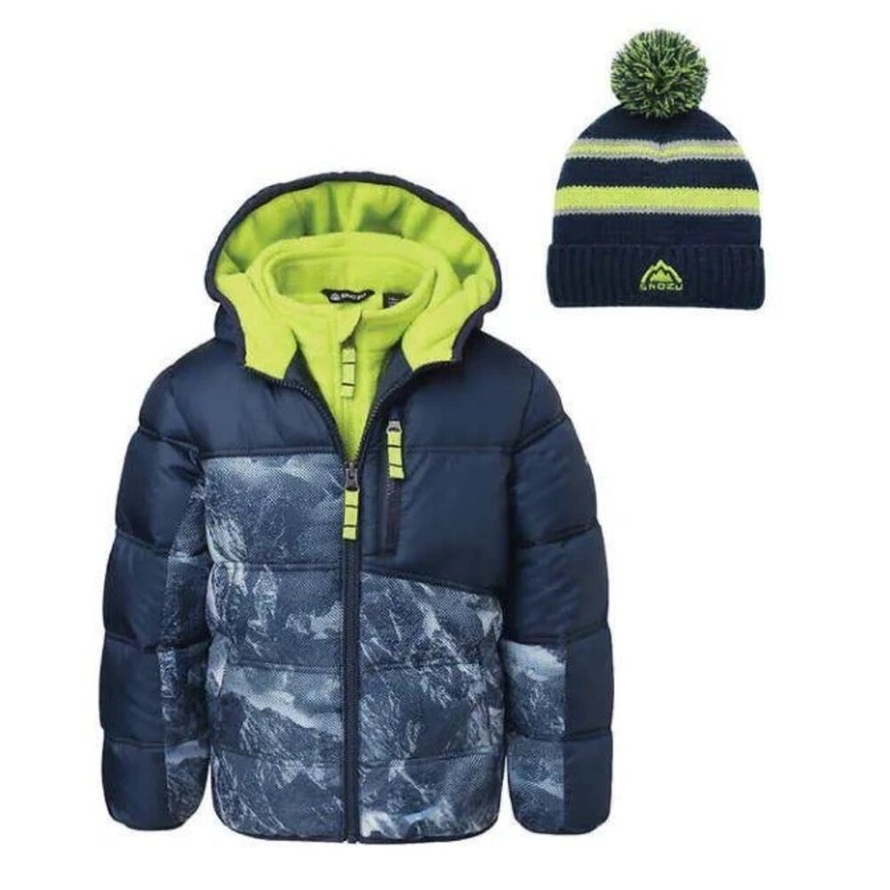 💯 Snozu Kids Puffy Jacket With Hood and Beanie in Blue 💯